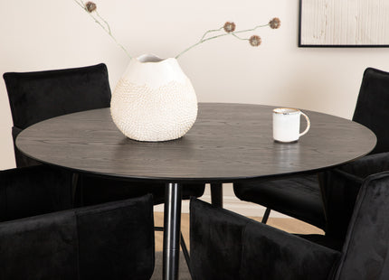 Venture Home Petra & Dipp Matstolar Svart + Runda Matbord ⌀115 Svart