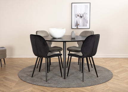 Venture Home Emma & Dipp Matstolar 2-pack Grå + Runda Matbord ⌀115 Svart