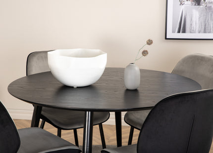 Venture Home Emma & Dipp Matstolar 2-pack Grå + Runda Matbord ⌀115 Svart