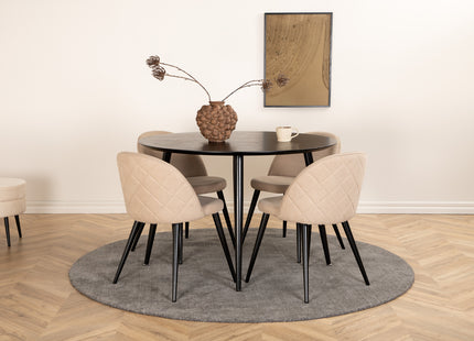 Venture Home Dipp & Velvet Runda Matbord ⌀115 Svart + Matstolar 2-pack Beige