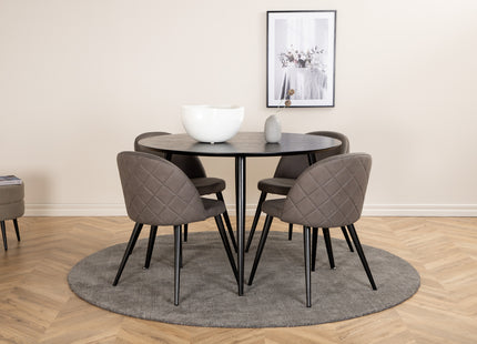Venture Home Dipp & Velvet Runda Matbord ⌀115 Svart + Matstolar 2-pack Grå