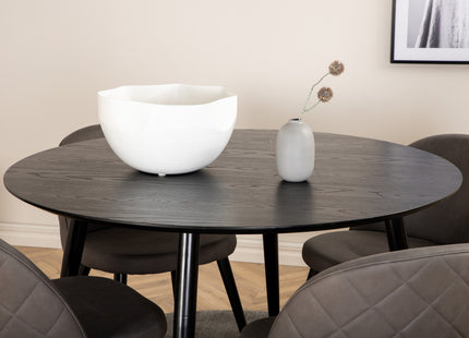 Venture Home Dipp & Velvet Runda Matbord ⌀115 Svart + Matstolar 2-pack Grå