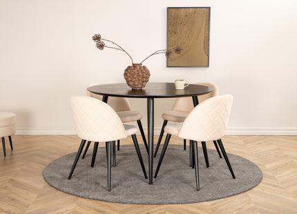 Venture Home Dipp & Velvet Runda Matbord ⌀115 Svart + Matstolar 2-pack Beige