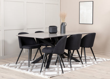 Venture Home Velvet & Piazza Matstolar 2-pack Svart + Rektangulära Matbord 180 x 90 Svart