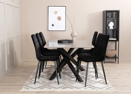 Venture Home Windu & Piazza Matstolar 2-pack Svart + Rektangulära Matbord 180 x 90 Svart