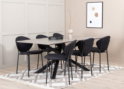 Venture Home Vault & Piazza Matstolar 2-pack Svart + Rektangulära Matbord 180 x 90 Svart