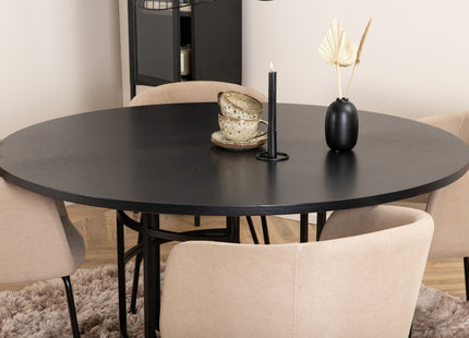 Furniture Fashion & Venture Home Copenhagen & Berit Runda Matbord ⌀140 Svart + Matstolar Beige