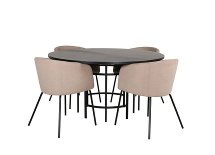 Furniture Fashion & Venture Home Copenhagen & Berit Runda Matbord ⌀140 Svart + Matstolar Beige