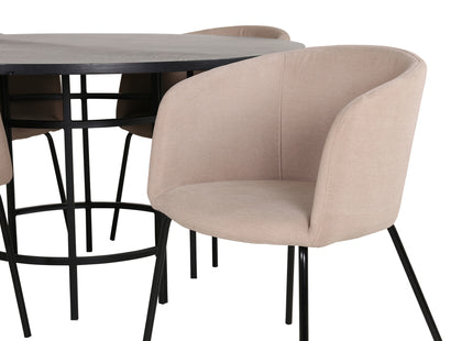 Furniture Fashion & Venture Home Copenhagen & Berit Runda Matbord ⌀140 Svart + Matstolar Beige