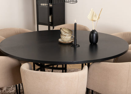 Furniture Fashion & Venture Home Copenhagen & Berit Runda Matbord ⌀140 Svart + Matstolar Beige