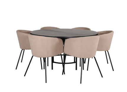 Furniture Fashion & Venture Home Copenhagen & Berit Runda Matbord ⌀140 Svart + Matstolar Beige