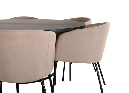 Furniture Fashion & Venture Home Copenhagen & Berit Runda Matbord ⌀140 Svart + Matstolar Beige