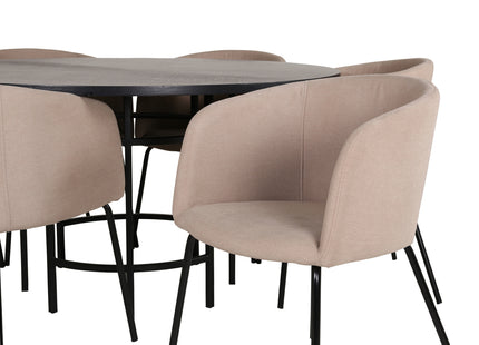 Furniture Fashion & Venture Home Copenhagen & Berit Runda Matbord ⌀140 Svart + Matstolar Beige
