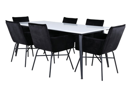 Venture Home Jimmy & Petra Rektangulära Matbord 195 x 90 Vit + Matstolar Svart
