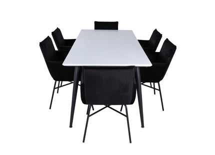 Venture Home Jimmy & Petra Rektangulära Matbord 195 x 90 Vit + Matstolar Svart