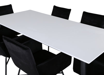 Venture Home Jimmy & Petra Rektangulära Matbord 195 x 90 Vit + Matstolar Svart