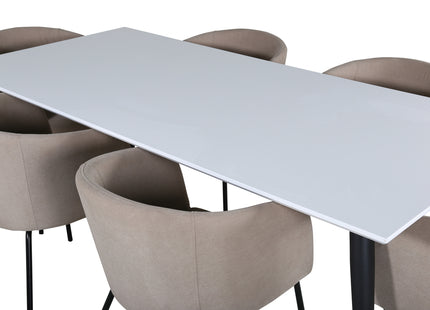 Venture Home Berit & Jimmy Matstolar Beige + Rektangulära Matbord 195 x 90 Vit