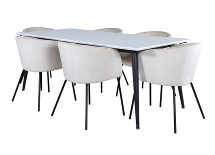 Venture Home Berit & Jimmy Matstolar Beige + Rektangulära Matbord 195 x 90 Vit