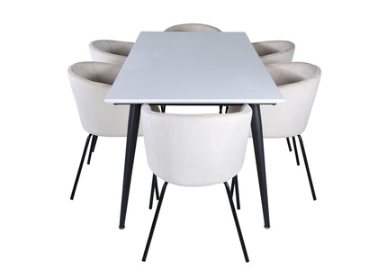 Venture Home Berit & Jimmy Matstolar Beige + Rektangulära Matbord 195 x 90 Vit