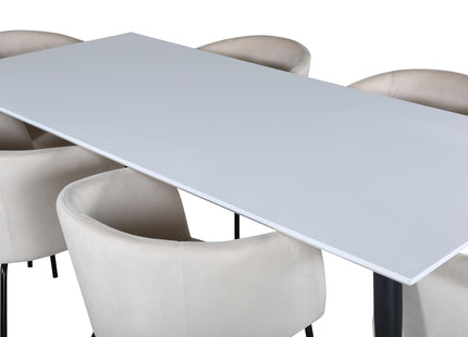 Venture Home Berit & Jimmy Matstolar Beige + Rektangulära Matbord 195 x 90 Vit