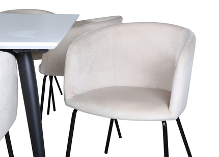 Venture Home Berit & Jimmy Matstolar Beige + Rektangulära Matbord 195 x 90 Vit