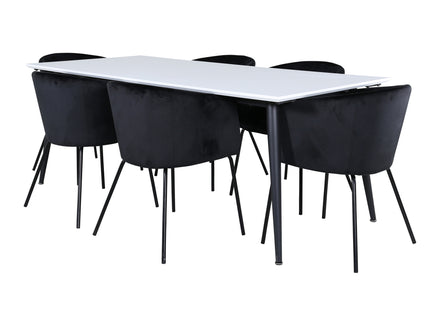 Venture Home Berit & Jimmy Matstolar Svart + Rektangulära Matbord 195 x 90 Vit