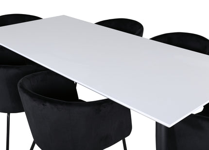Venture Home Berit & Jimmy Matstolar Svart + Rektangulära Matbord 195 x 90 Vit