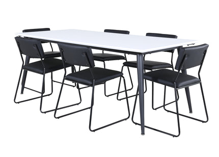 Venture Home Jimmy & Kenth Rektangulära Matbord 195 x 90 Vit + Matstolar 2-pack Svart
