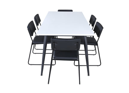 Venture Home Jimmy & Kenth Rektangulära Matbord 195 x 90 Vit + Matstolar 2-pack Svart