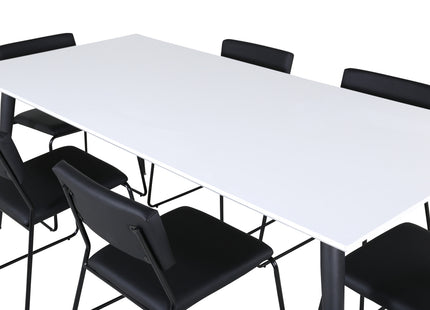 Venture Home Jimmy & Kenth Rektangulära Matbord 195 x 90 Vit + Matstolar 2-pack Svart