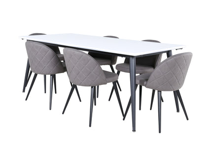 Venture Home Jimmy & Velvet Rektangulära Matbord 195 x 90 Vit + Matstolar 2-pack Grå