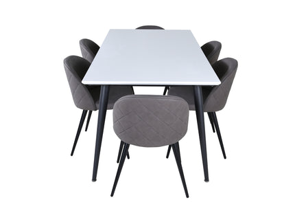 Venture Home Jimmy & Velvet Rektangulära Matbord 195 x 90 Vit + Matstolar 2-pack Grå