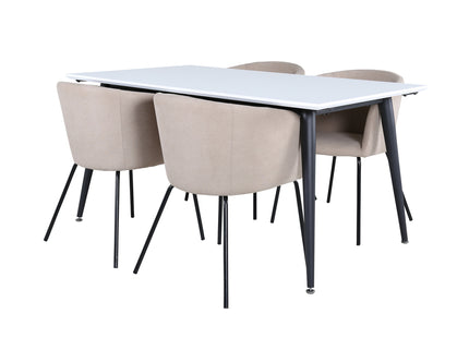 Venture Home Berit & Jimmy Matstolar Beige + Rektangulära Matbord 150 x 90 Vit
