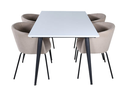 Venture Home Berit & Jimmy Matstolar Beige + Rektangulära Matbord 150 x 90 Vit