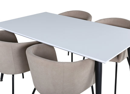 Venture Home Berit & Jimmy Matstolar Beige + Rektangulära Matbord 150 x 90 Vit