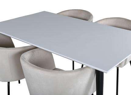 Venture Home Berit & Jimmy Matstolar Beige + Rektangulära Matbord 150 x 90 Vit