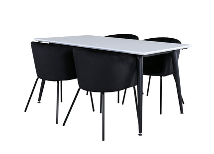 Venture Home Berit & Jimmy Matstolar Svart + Rektangulära Matbord 150 x 90 Vit