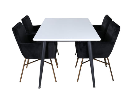 Venture Home Jimmy & Petra Rektangulära Matbord 150 x 90 Vit + Matstolar Svart