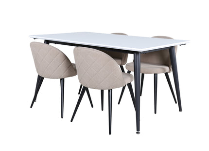 Venture Home Jimmy & Velvet Rektangulära Matbord 150 x 90 Vit + Matstolar 2-pack Beige