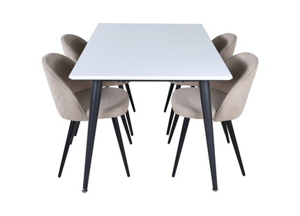 Venture Home Jimmy & Velvet Rektangulära Matbord 150 x 90 Vit + Matstolar 2-pack Beige