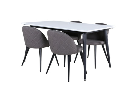 Venture Home Jimmy & Velvet Rektangulära Matbord 150 x 90 Vit + Matstolar 2-pack Grå
