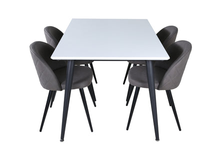 Venture Home Jimmy & Velvet Rektangulära Matbord 150 x 90 Vit + Matstolar 2-pack Grå