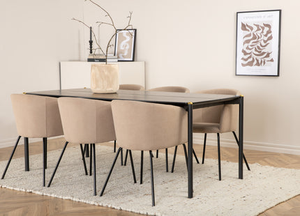 Venture Home Berit & Pelle Matstolar Beige + Rektangulära Matbord 190 x 90 Svart