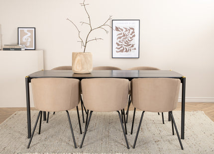 Venture Home Berit & Pelle Matstolar Beige + Rektangulära Matbord 190 x 90 Svart