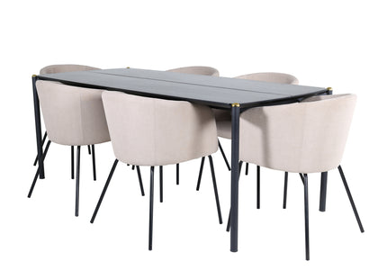 Venture Home Berit & Pelle Matstolar Beige + Rektangulära Matbord 190 x 90 Svart