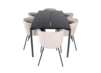 Venture Home Berit & Pelle Matstolar Beige + Rektangulära Matbord 190 x 90 Svart