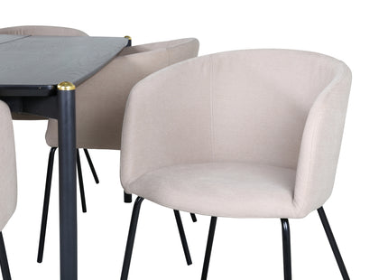 Venture Home Berit & Pelle Matstolar Beige + Rektangulära Matbord 190 x 90 Svart