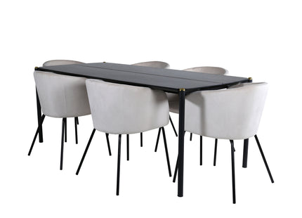 Venture Home Berit & Pelle Matstolar Beige + Rektangulära Matbord 190 x 90 Svart