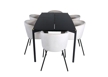 Venture Home Berit & Pelle Matstolar Beige + Rektangulära Matbord 190 x 90 Svart