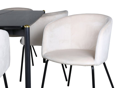 Venture Home Berit & Pelle Matstolar Beige + Rektangulära Matbord 190 x 90 Svart